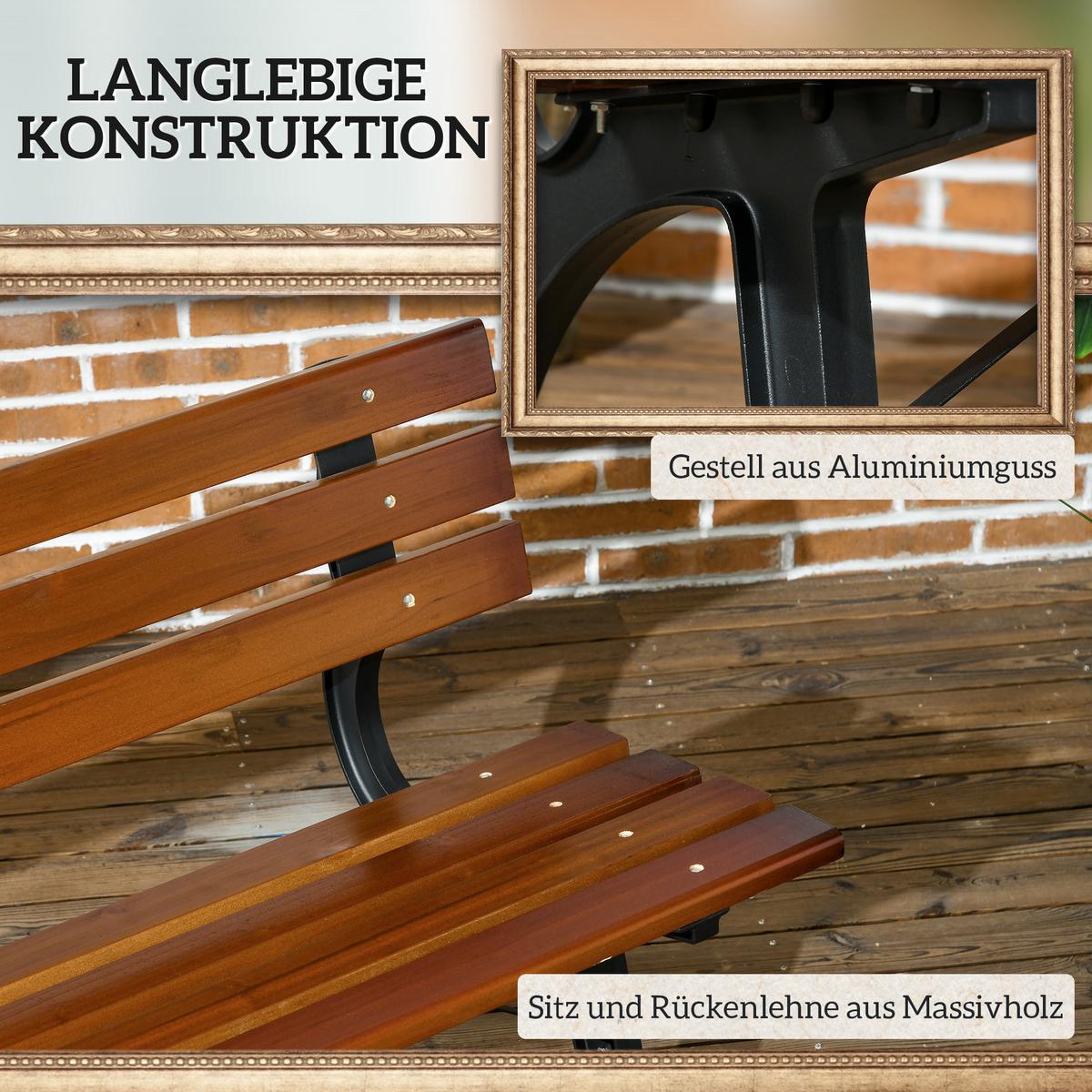 GARTENBANK, 2-Sitzer, Parkbank mit Rückenlehne, Holzbank, für Garten, Balkon, Kaffee - Dunkelbraun, Metall (57/70/120cm) - Outsunny