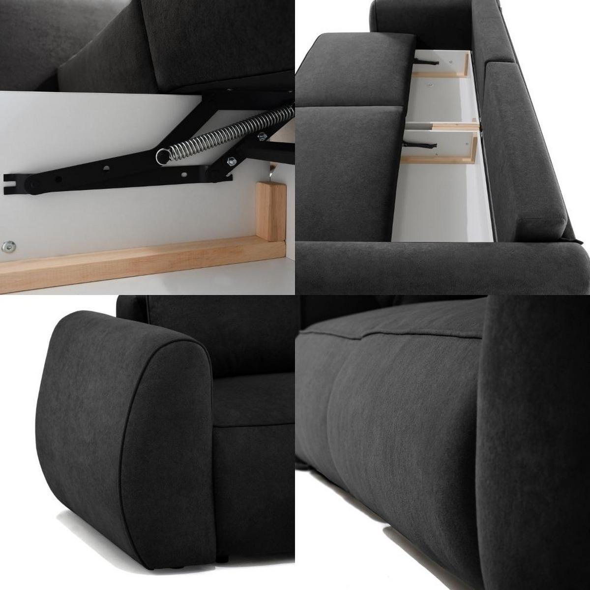 3-SITZER Schlafsofa Bravo mit Eckfunktion, mit zwei Bettkasten, Schwarz - Schwarz, Textil (257/96/110cm) - Beautysofa