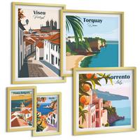 BILDER SET 5er Set - 50x50 cm & 20x30 cm & 40x60 cm Goldrahmen - Grün der Wasserschlucht im Winter - Goldfarben, Kunststoff (40/60cm) - TULUP