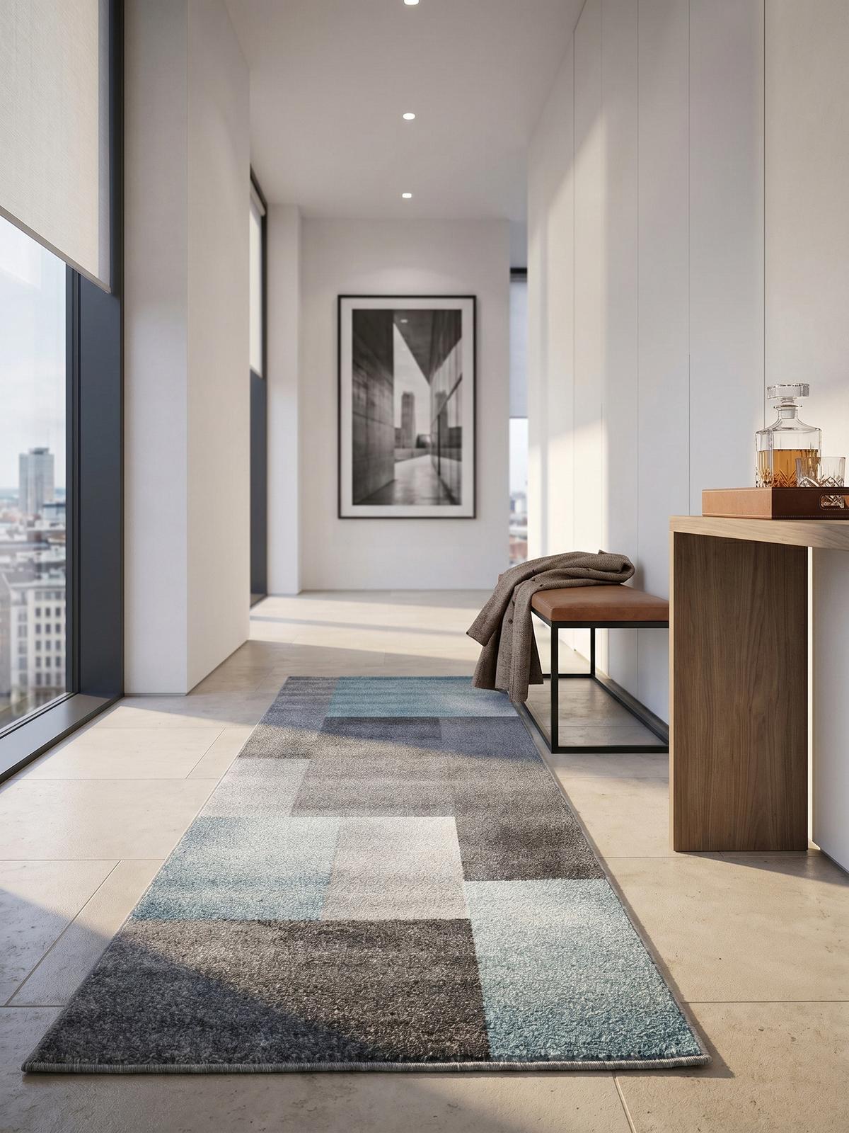 TEPPICH Kurzflor SOLDA in Blau, kariert, 80 x 150 cm - Blau, Textil (80/150cm) - KADIMA DESIGN