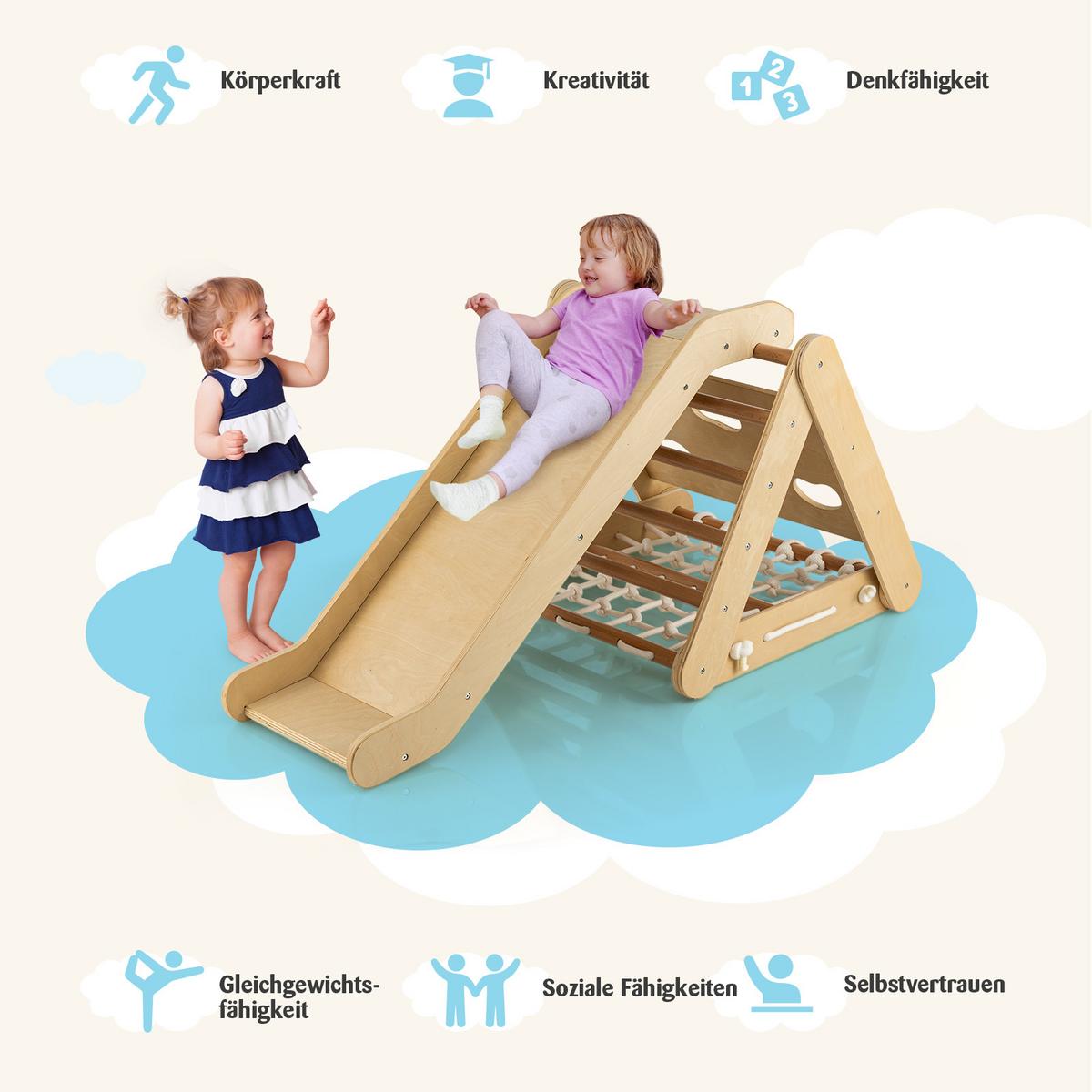KLETTERDREIECK 4 in 1 Holz - Naturfarben, Holz (64/58/63cm) - COSTWAY