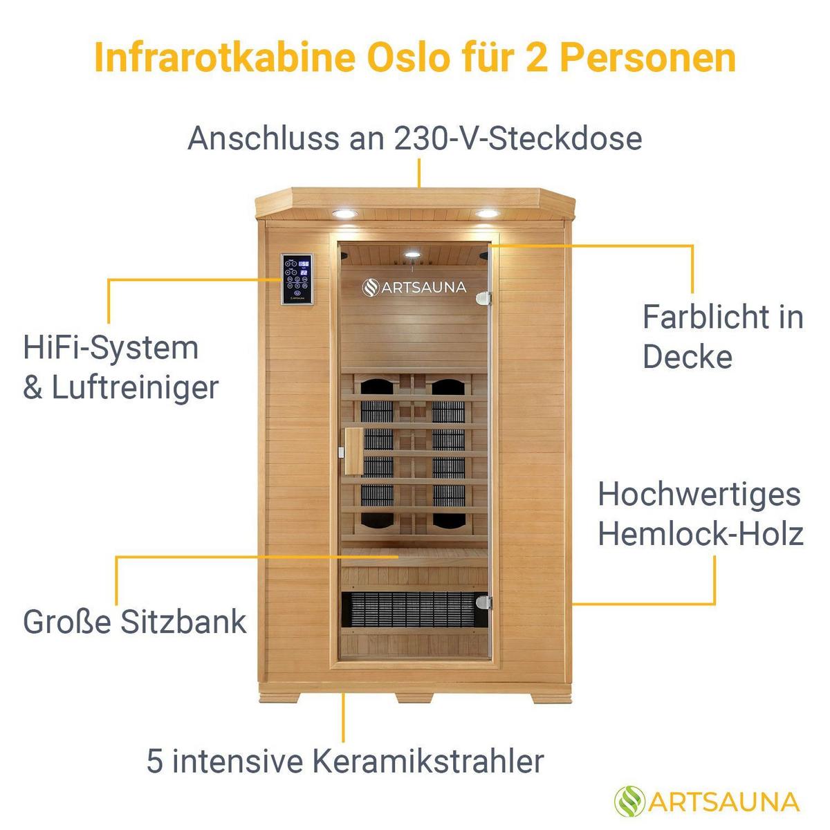 INFRAROTKABINE Oslo mit Keramikstrahlern & Hemlockholz - Naturfarben, Holz (120/190/100cm) - Artsauna