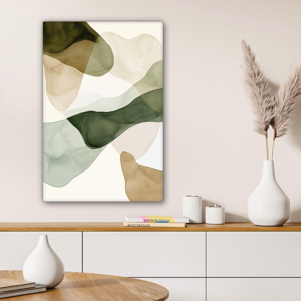 LEINWANDBILD Japandi - Abstrakt - Grün Wanddeko Schlafzimmer 60x90 cm - Salbeigrün, Textil (60/90cm) - MuchoWow