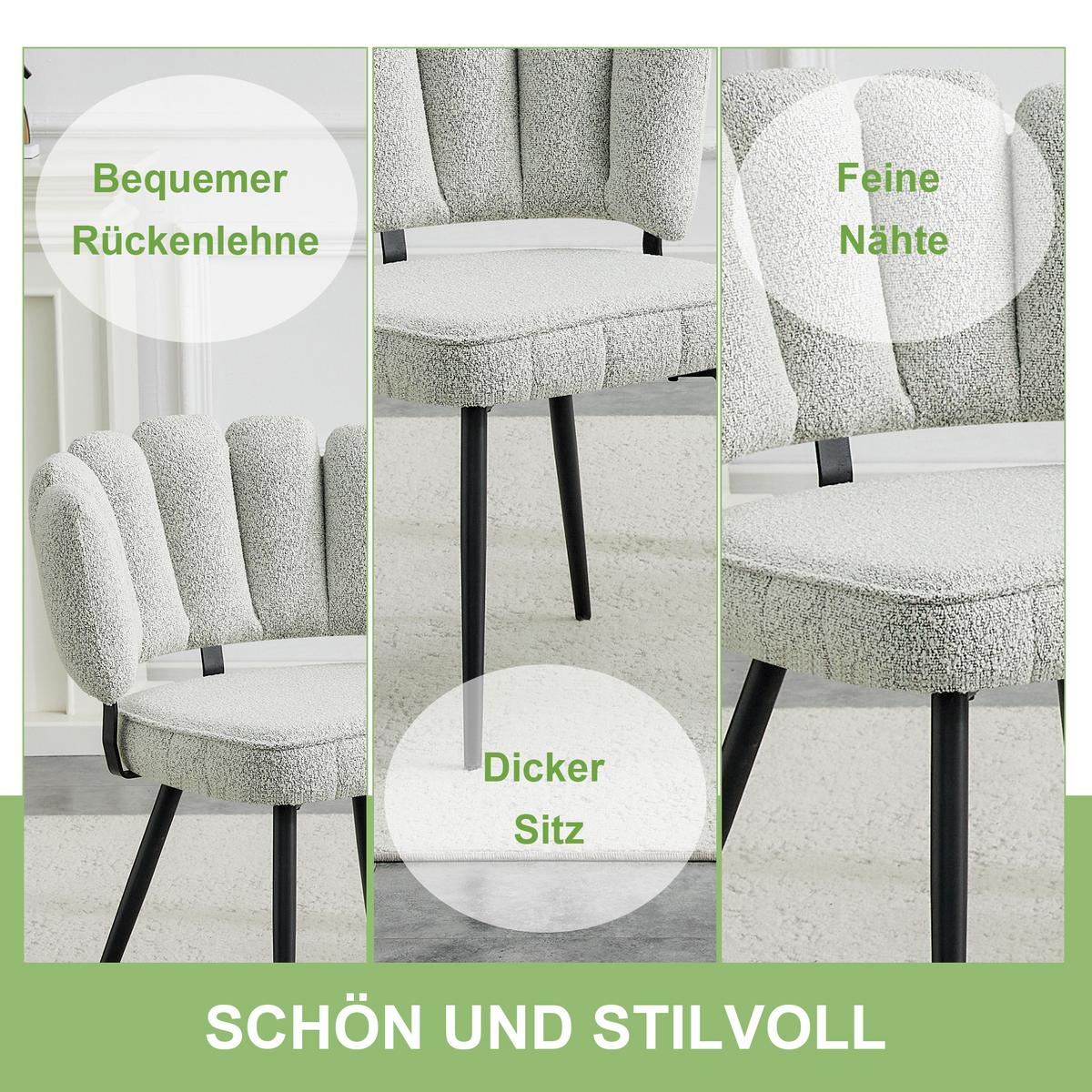 ESSZIMMERSTÜHLE 2er Set Samt Hellgrau Blüten-Rückenlehne & Metallbeine Schwarz - Hellgrau, Textil (60/80/48cm) - Urban Meuble