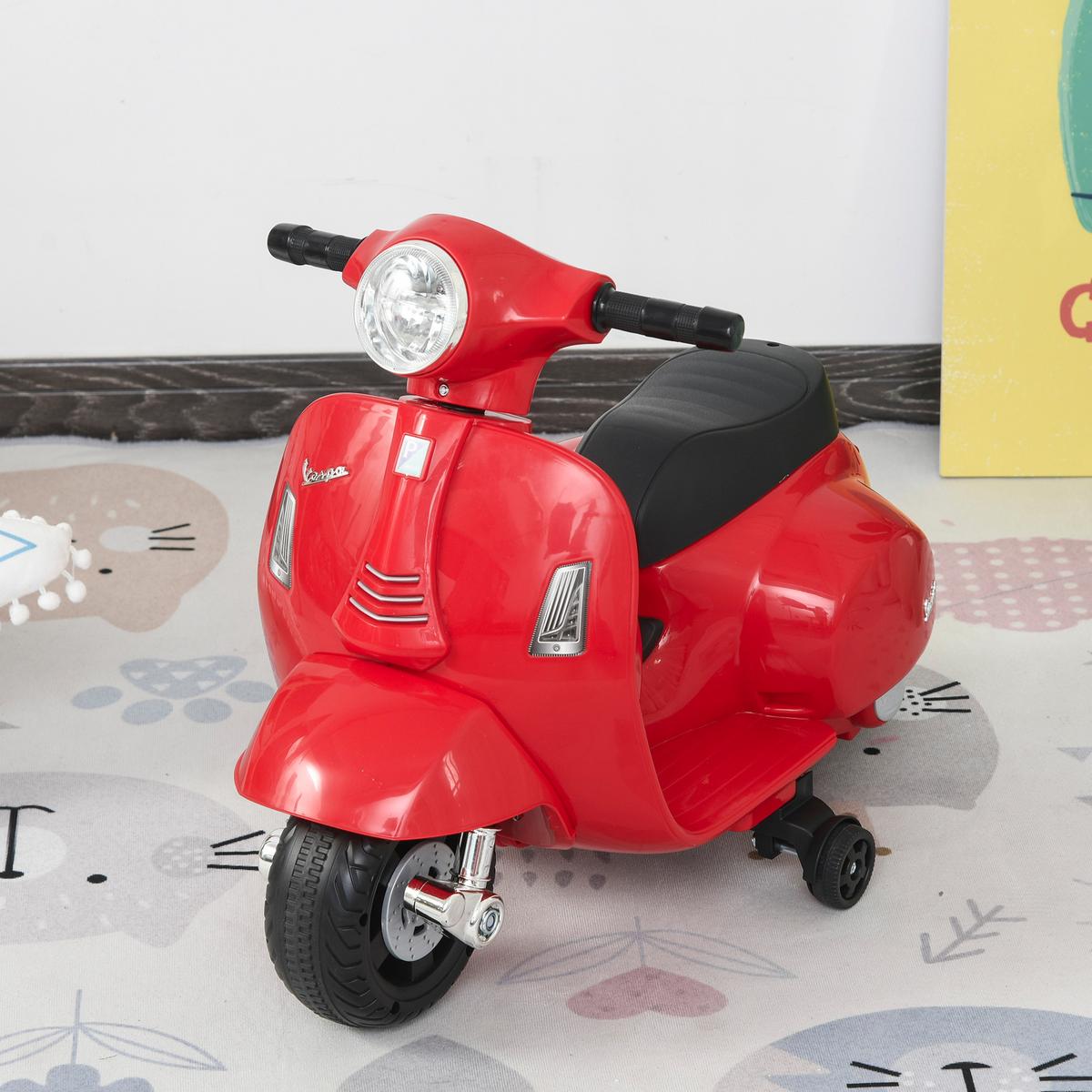 VESPA Elektromotorrad Kindermotorrad Elektrofahrzeuge 1,5 bis 3 Jahren Rot - Rot, Metall (66.5/38/52cm) - HOMCOM