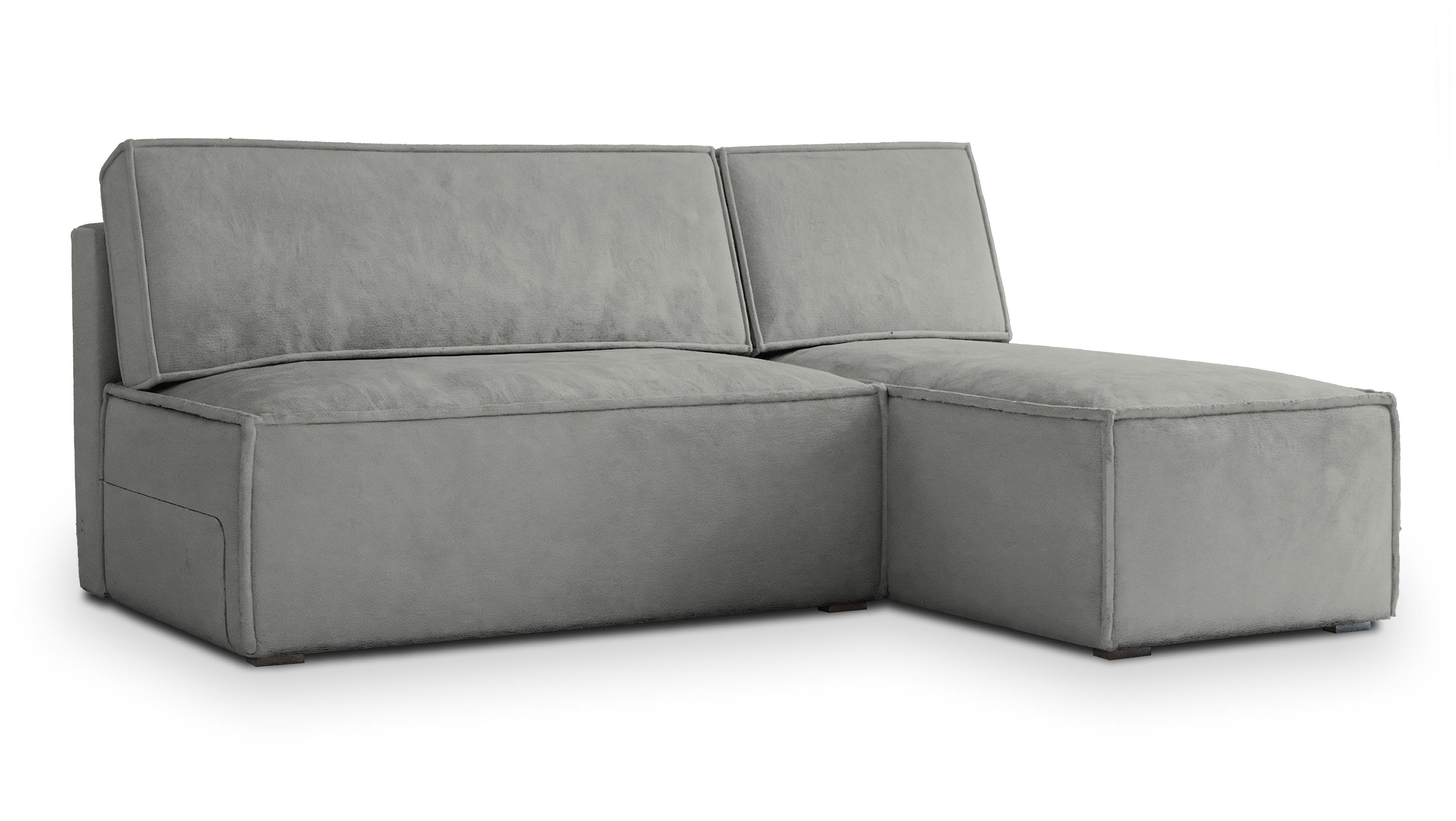 ECKSOFA BRISO M Hellgrau Velours-Stoff mit Schlaffunktion - Hellgrau/Grau, Holz/Kunststoff (200/140cm) - MASSENO