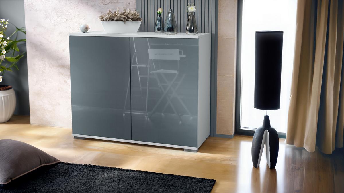 KOMMODE Skadu Grau Hochglanz - Grau, Holzwerkstoff (92.5/75.5/35cm) - Vladon