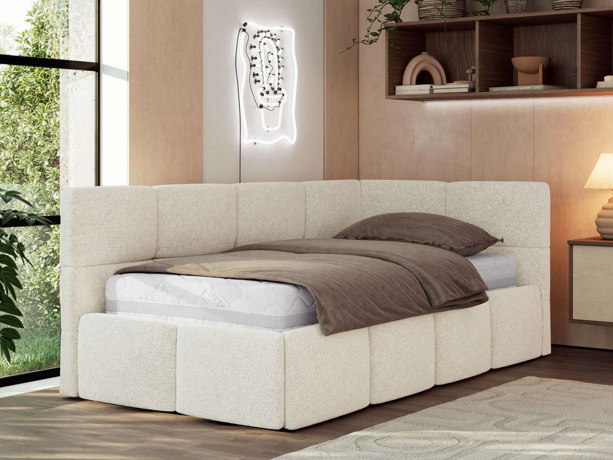 JUGENDBETT ARVO 90/200 - Creme Strukture - Foam-Matratze - Rechts Seite - Creme, Textil (90/200cm) - MKS