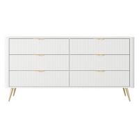 SIDEBOARD Vespasia 6S Beige 163,2/81,2/38 cm – Geriffelte Fronten - Goldfarben/Weiß, Holzwerkstoff/Metall (163/81.2/38cm) - AX Living
