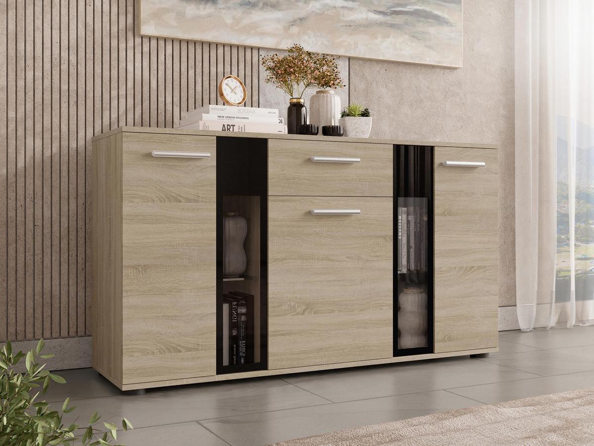 KOMMODE Salsa - Silberfarben/Sonoma Eiche, Holzwerkstoff (141/80/41cm) - MIRJAN24