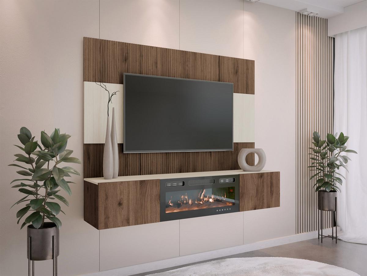 WOHNWAND Deromi III mit Kamin - Braun, Holzwerkstoff (180/150/38cm) - MIRJAN24