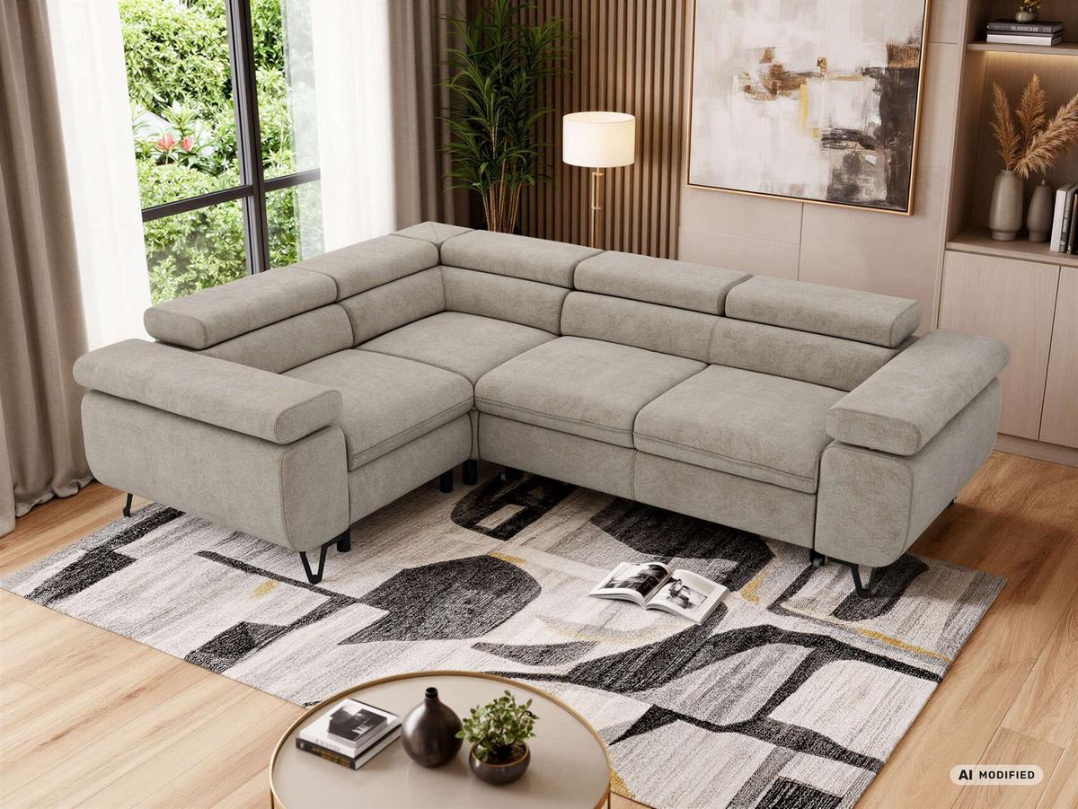 ECKSOFA FALCO L - Greige Stukture - Links Seite - Greige/Schwarz, Textil/Metall (197/268cm) - MKS