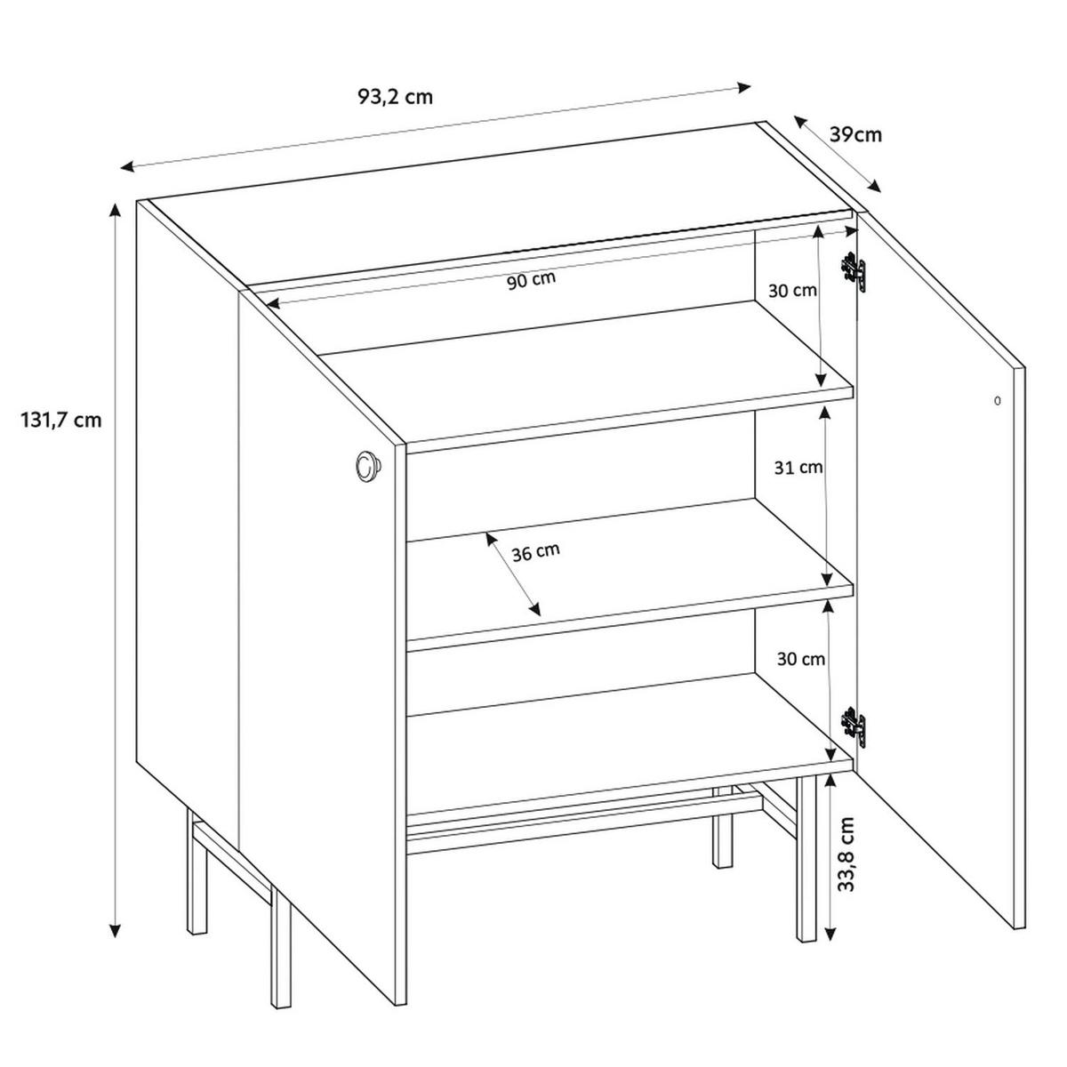 HIGHBOARD Divenos Greige 93 cm - Taupe/Goldfarben, Holzwerkstoff/Metall (93.2/131.7/39cm) - Selsey