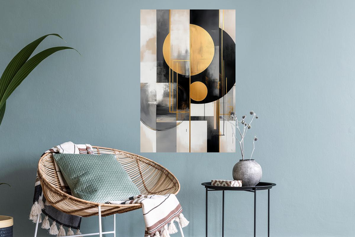 WANDTATTOO Abstrakt - Gold - Silber - Formen - Ästhetisch - Modern Wandbild 40x60 cm - Goldfarben, Kunststoff (40/60/0.1cm) - MuchoWow