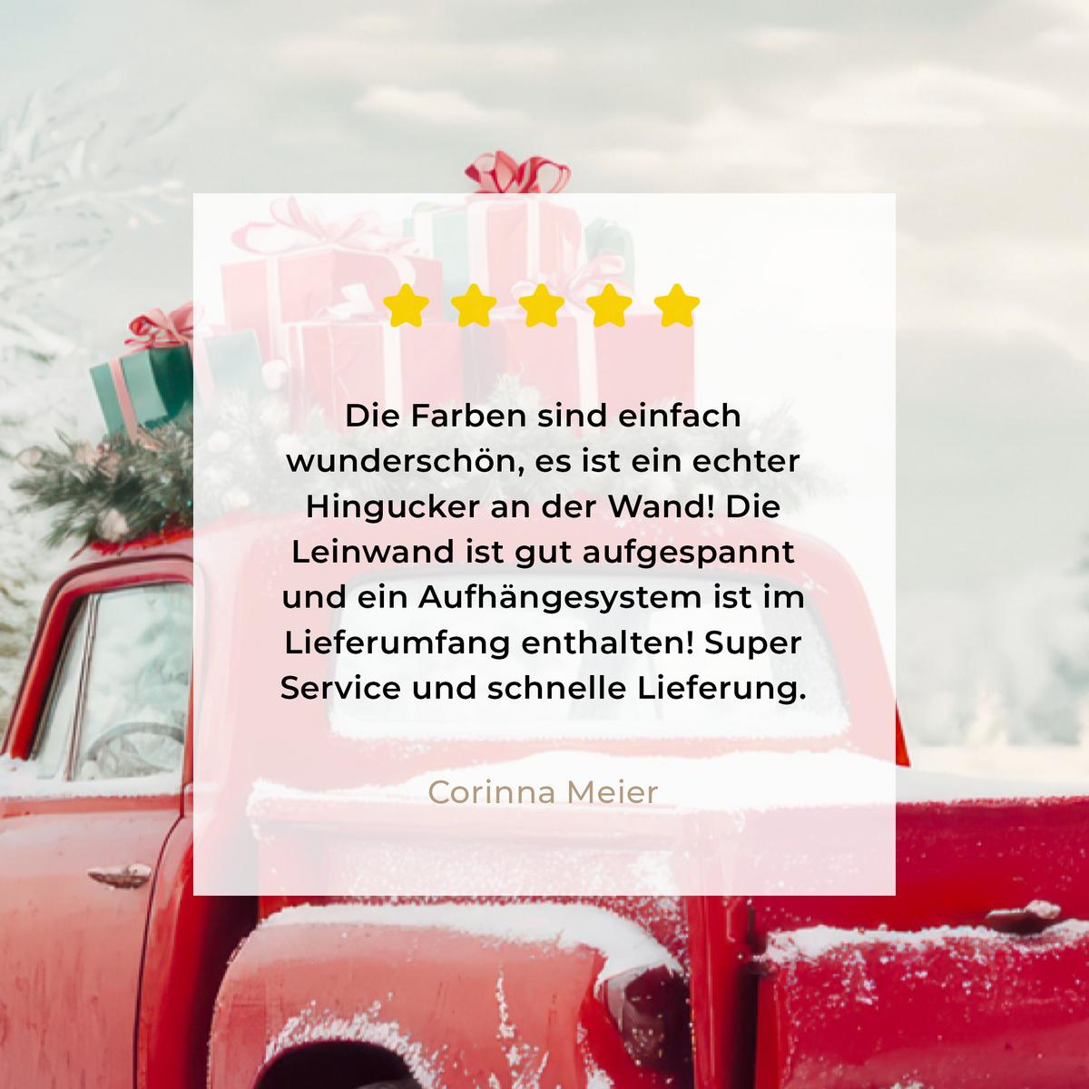 LEINWANDBILD Auto - Rot - Geschenke - Winter - Schnee - Weihnachten Deko XXL 80x120 cm - Rot, Textil (80/120cm) - MuchoWow