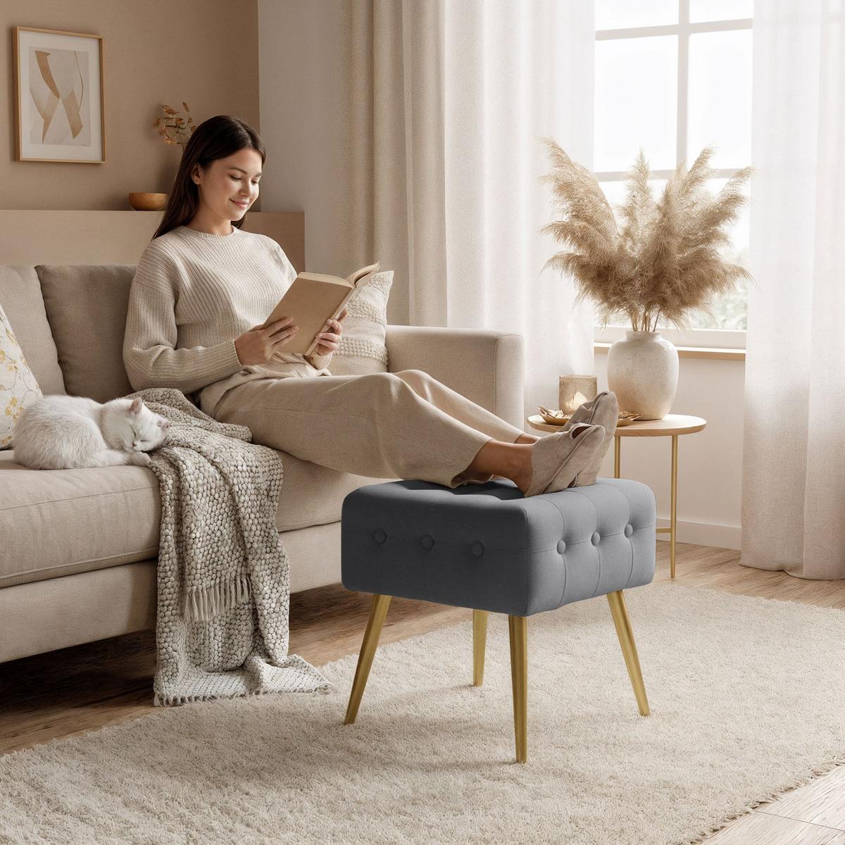 POLSTERBANK mit Samt - Optik Graphit 40/42/40 - Graphitfarben, Textil (40/42/40cm) - RAUMHIRSCH FURNITURE
