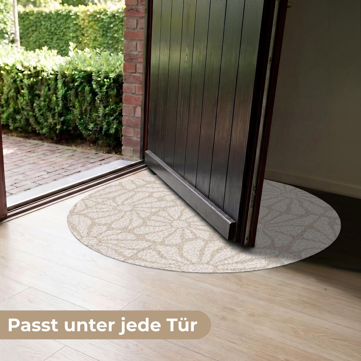 FUSSMATTE Floral - Druck - Beige - Braun - Minimalistisch Schmutzfangmatte 90x90 cm - Sandfarben, Kunststoff (90/0.4cm) - MuchoWow