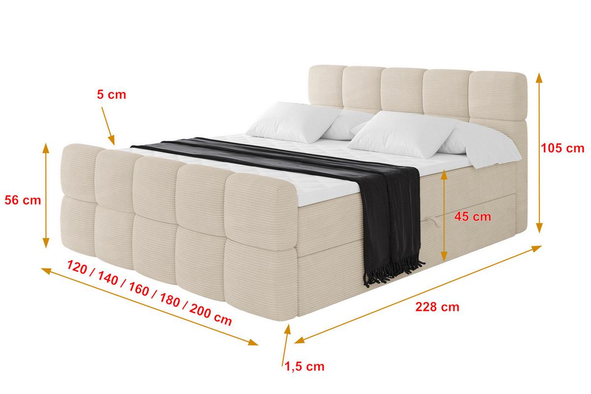 BOXBETT mit Matratze H3 - FAMA-Z - 140x200 cm Beige Poso - Ecru, Holzwerkstoff (140/200cm) - ALTDECOR