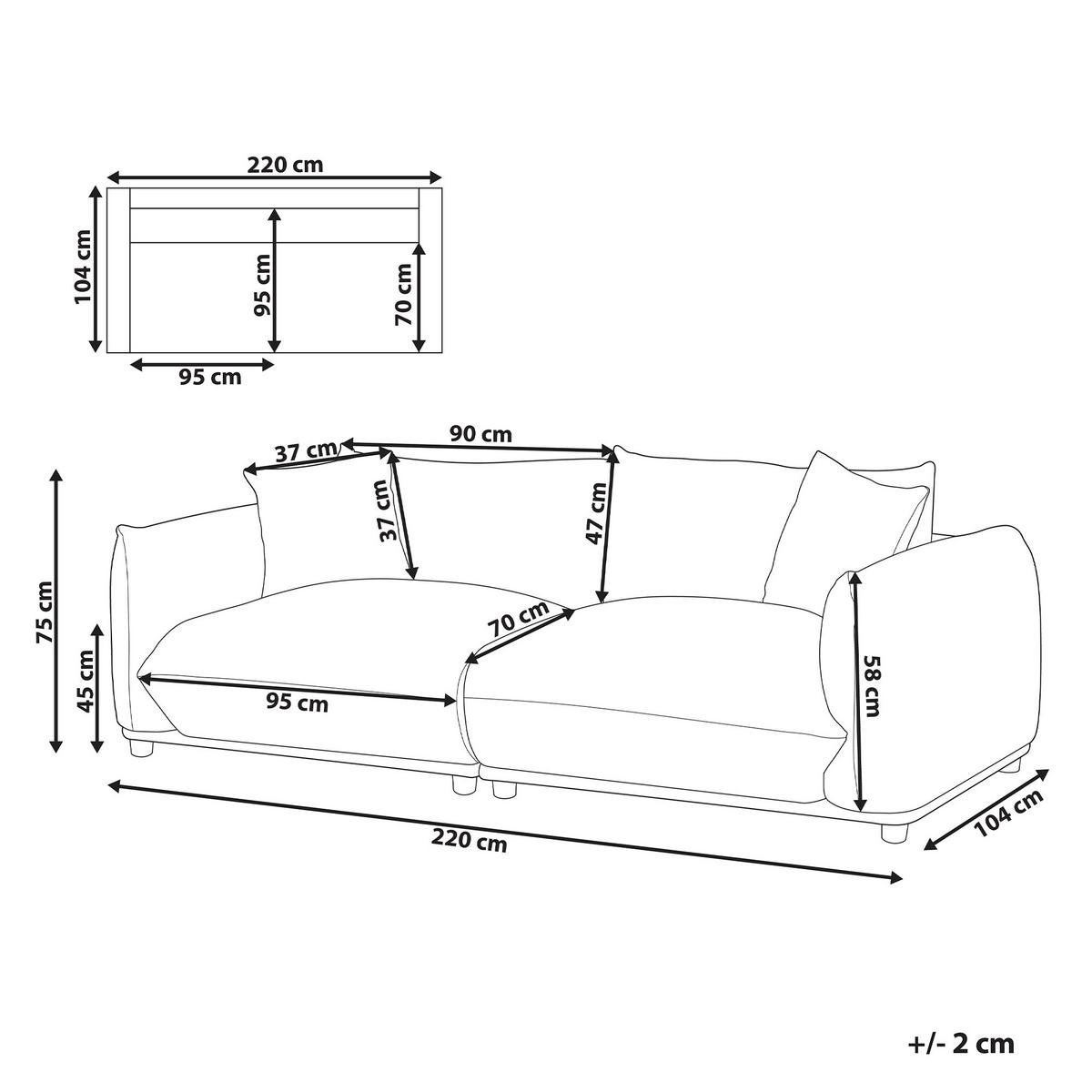 3-SITZER-SOFA cremeweiß mit Kissen Luvos - Hellbraun/Weiß, Textil (220/75/104cm) - Beliani