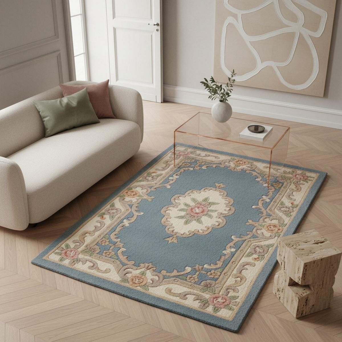 WOLLTEPPICH BEAULY, klassisch, Blau-Beige, 75 x 150 cm - Blau, Textil (150/75cm) - KADIMA DESIGN