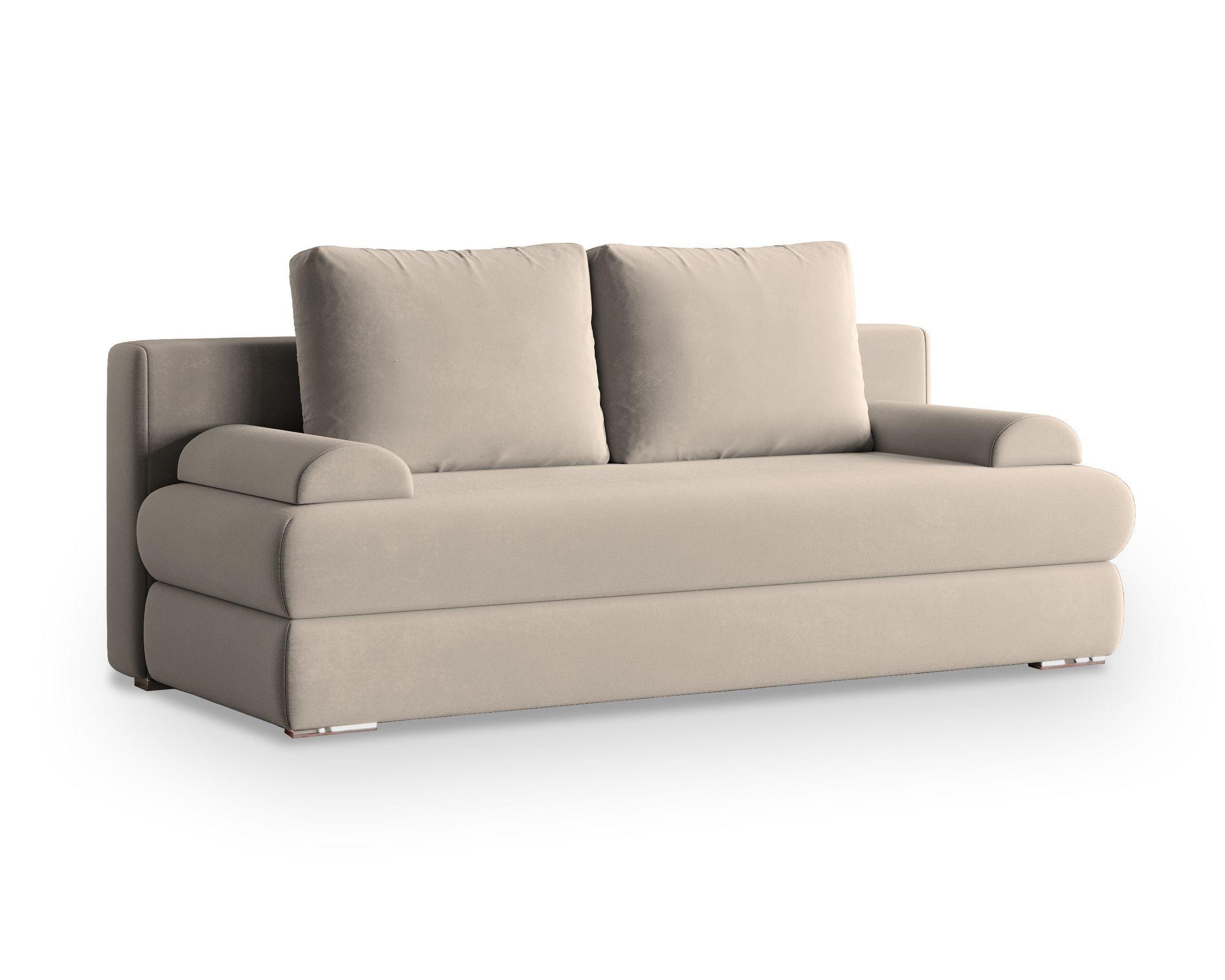 SCHLAFSOFA ASPERO Beige Plüsch-Stoff mit Schlaffunktion - Beige, Holz (200/95/75cm) - MASSENO