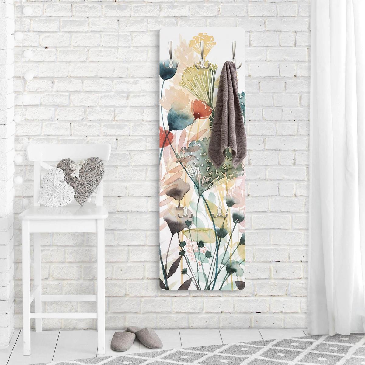 WANDGARDEROBE - Wildblumen im Sommer I 34/105 cm - Weiß, Holzwerkstoff (34/105/1.6cm) - Bilderwelten