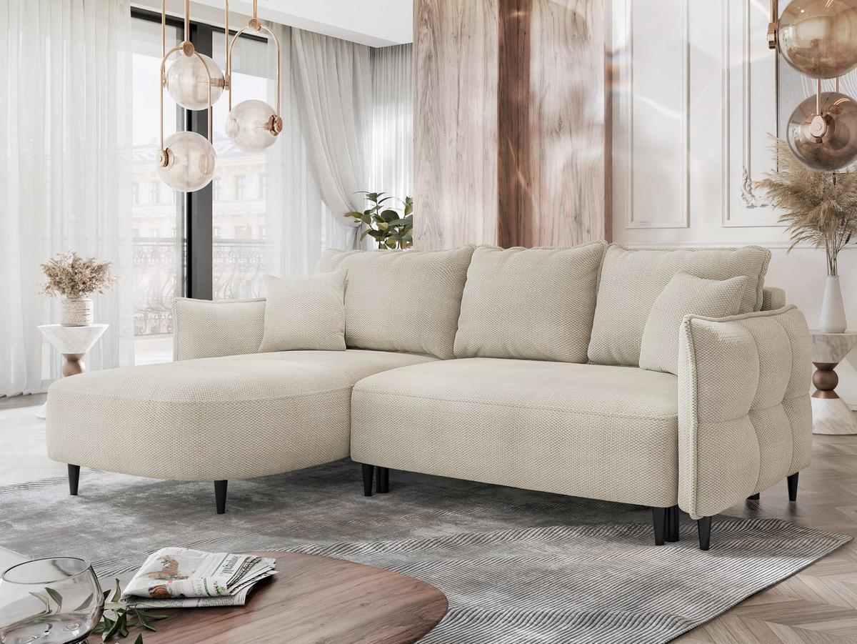 ECKSOFA Sycylia, Seite: Links - Creme/Schwarz, Holz/Textil (244/165cm) - MIRJAN24