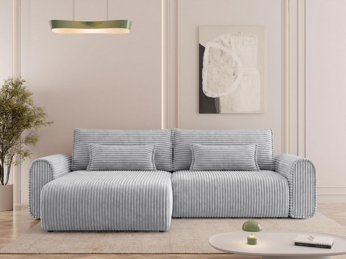 ECKSOFA Surles Cord - Hellgrau/Schwarz, Holz/Kunststoff (245/145cm) - MIRJAN24