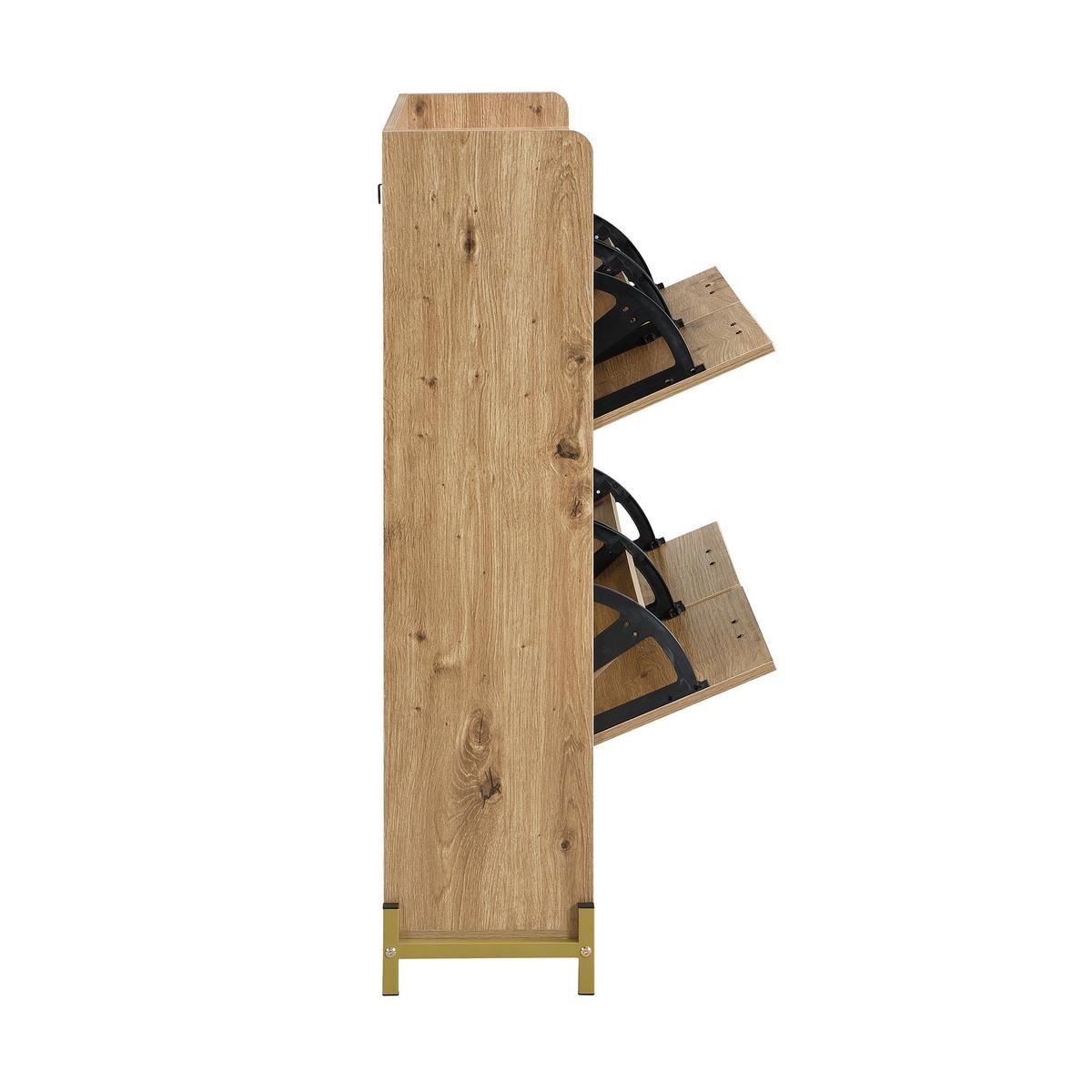 SCHUHREGAL 108 cm Holzoptik mit 4 Klappfächern & Metallfüßen für Flur - Eichefarben, Holzwerkstoff (108.5/100/24cm) - Urban Meuble