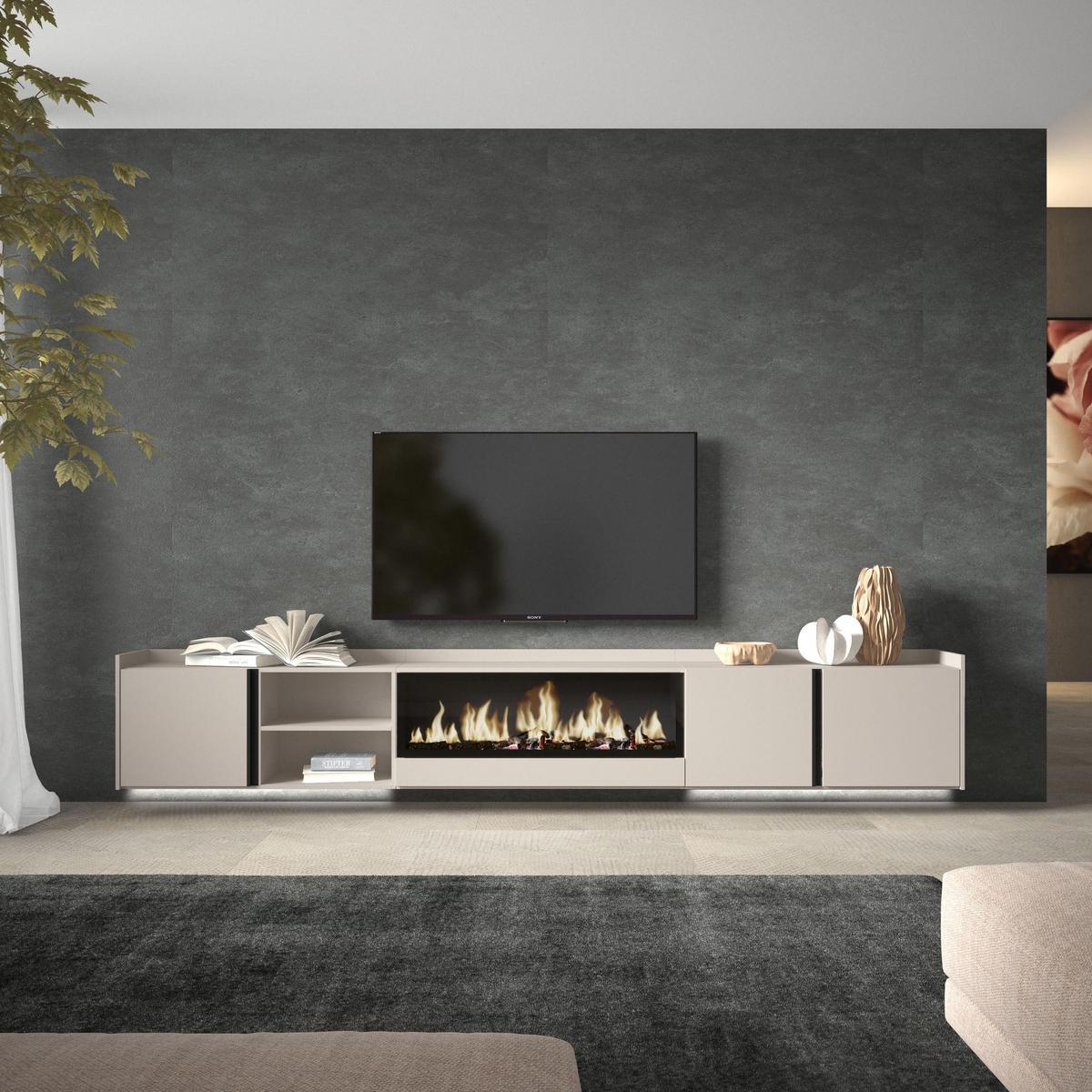 LOWBOARD, Beige, 315/35/50cm, Kamin mit Feuereffekt XXL - Beige, Holzwerkstoff (315/50/35cm) - Skraut Home