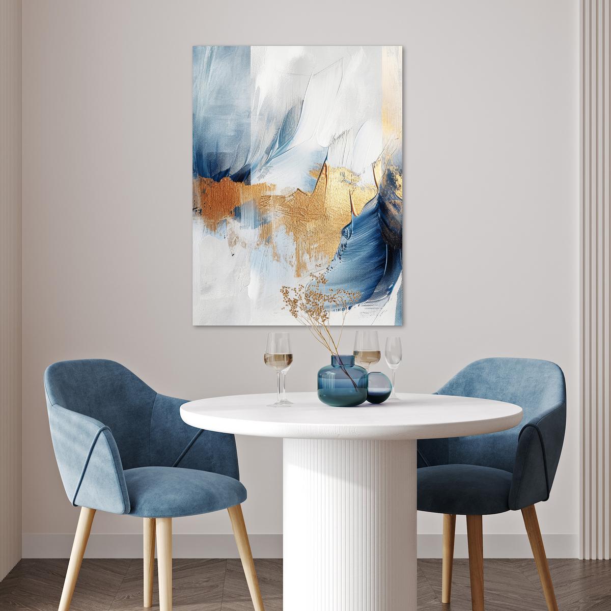 POSTER Gold - Blau - Aquarell - Kunst - Modern Deko Wohnzimmer 60x80 cm - Hellblau, Papier (60/80/0.1cm) - MuchoWow