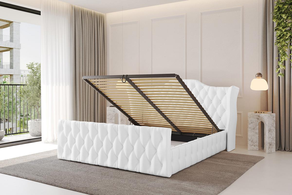 POLSTERBETT mit Bettkasten, Fußteil und Lattenrost, Boxbett mit Matratze H3/H4 - MODY-Z 120x200 Weiß Kunstleder - Weiß Hochglanz, Holzwerkstoff/Textil (120/200cm) - ALTDECOR