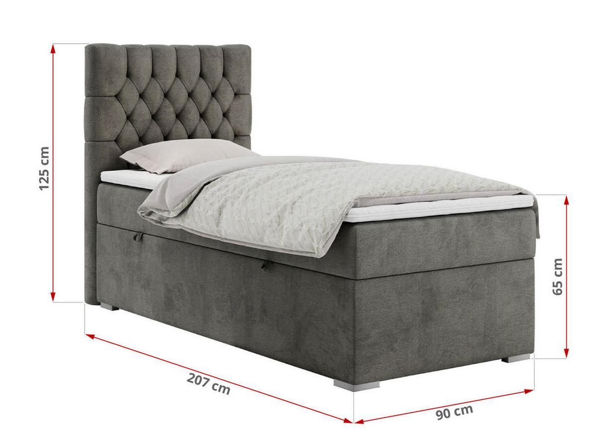 BOXBETT PERA 90/200 Dunkelgrau Velvet - H3 - Rechts Seite - Dunkelgrau, Holz/Textil (90/200cm) - MKS