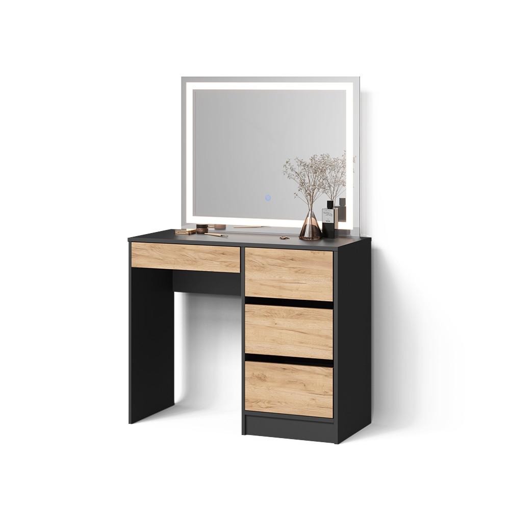 SCHMINKTISCH Imola Anthrazit/Goldkraft Eiche 90 cm mit LED Beleuchtung - Honigeiche/Anthrazit, Holzwerkstoff (90/75/55cm) - Livinity®