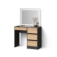 SCHMINKTISCH Imola Anthrazit/Goldkraft Eiche 90 cm mit LED Beleuchtung - Honigeiche/Anthrazit, Holzwerkstoff (90/75/55cm) - Livinity®