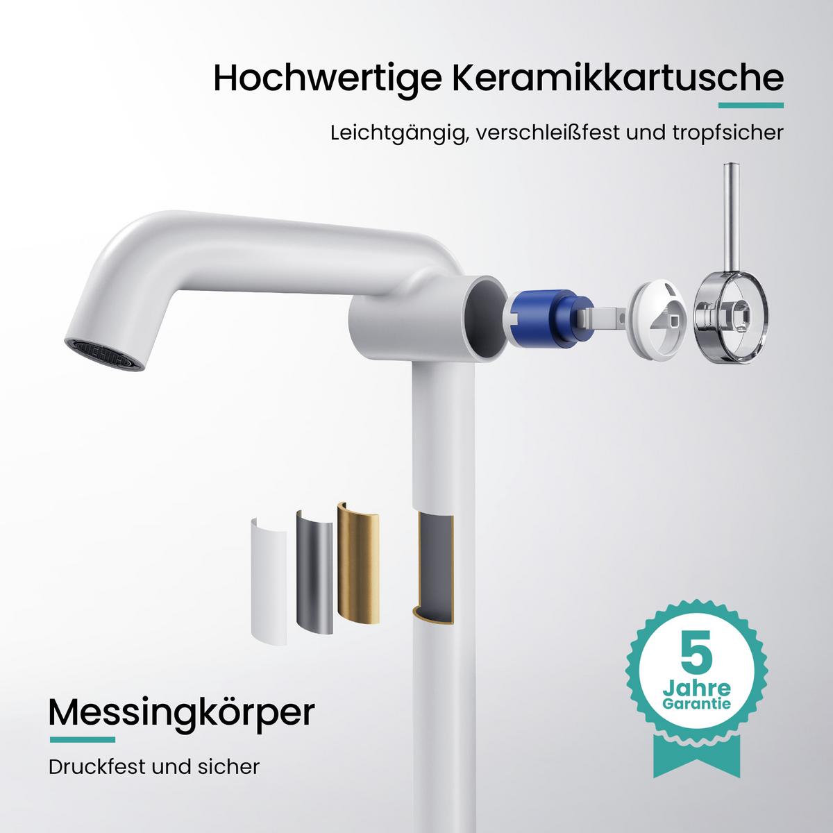 WASCHTISCHARMATUR Wasserzulaufrohr aus Edelstahl Weiß Matt 31/22 cm - Weiß, Metall (22/7.6/33.2cm) - EMKE