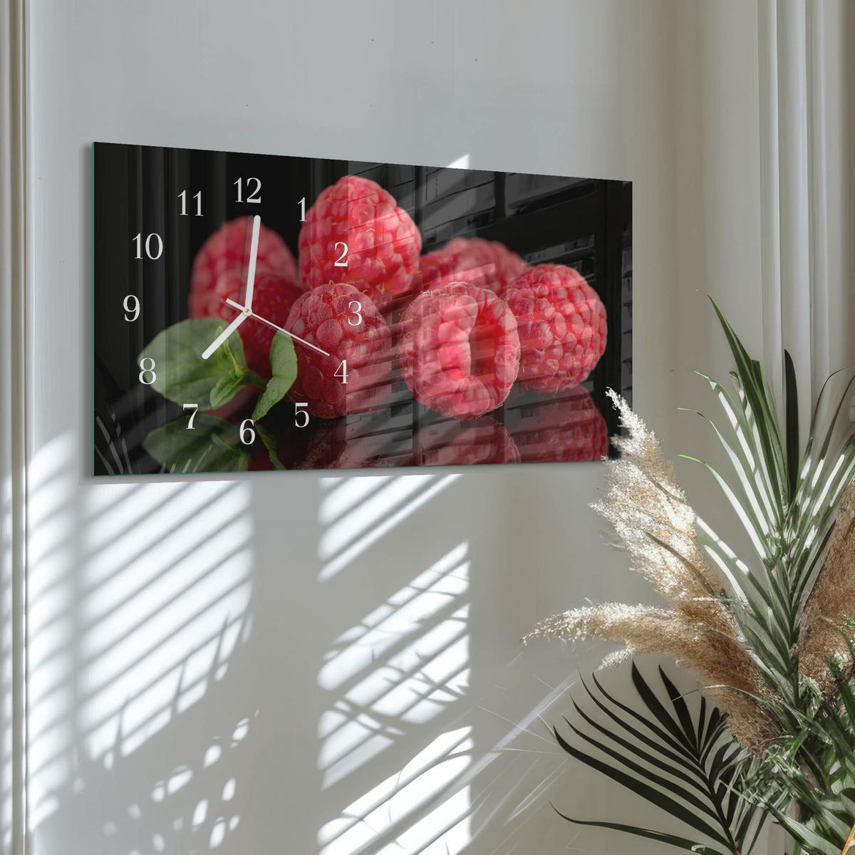 WANDUHR aus Glas 60x30 cm - Himbeeren - Rot, Glas (60/30/0.4cm) - TULUP