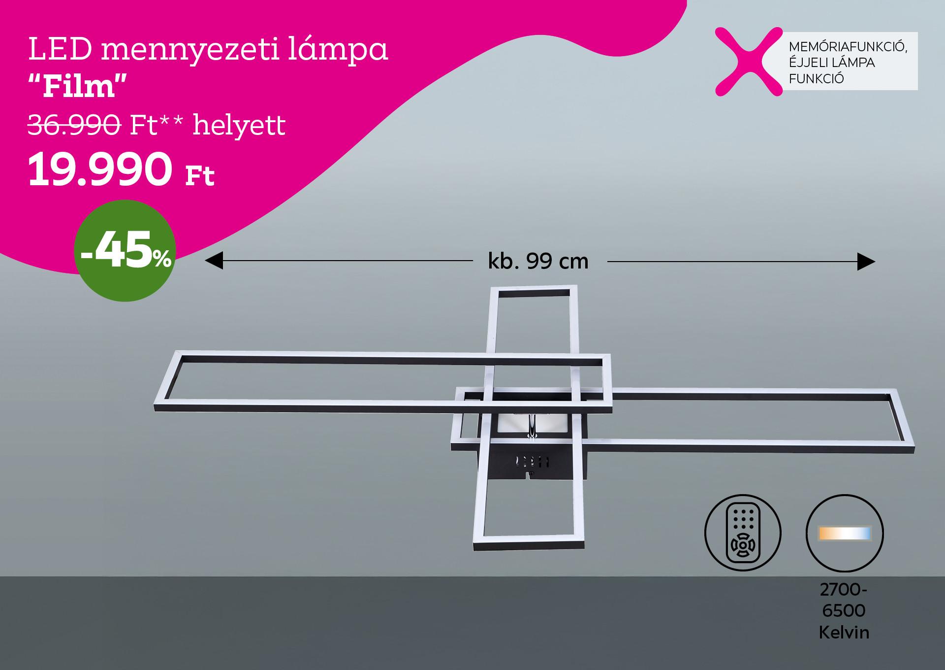 LED mennyezeti lámpa FILM 36990 Forint helyett 19990 Forint, kedvezmény mértéke 45%