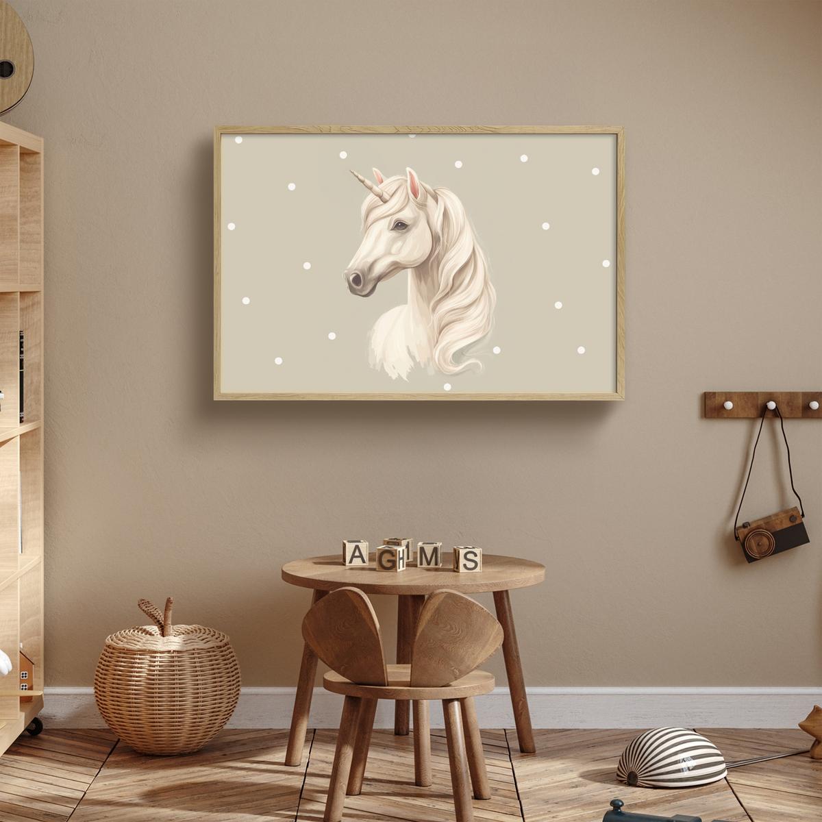 WANDLEUCHTE MIT AKKU Einhorn - Weiß - Punkte 100x70 cm - Taupe, Holzwerkstoff (100/70/8cm) - OnlyWow