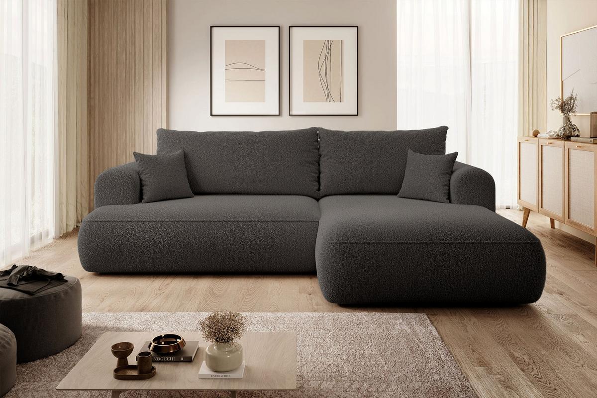 ECKSOFA Ovo Dunkelgrau Bouclé - Dunkelgrau/Schwarz, Kunststoff/Textil (165/260cm) - Selsey
