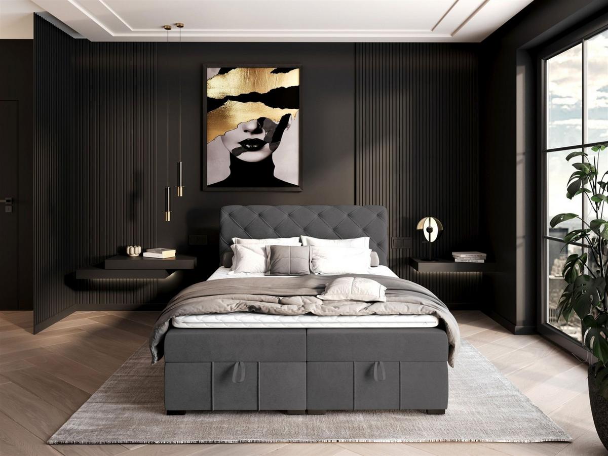 BOXBETT Gisel - Dunkelgrau, Holzwerkstoff/Textil (120/200cm) - Fun Möbel