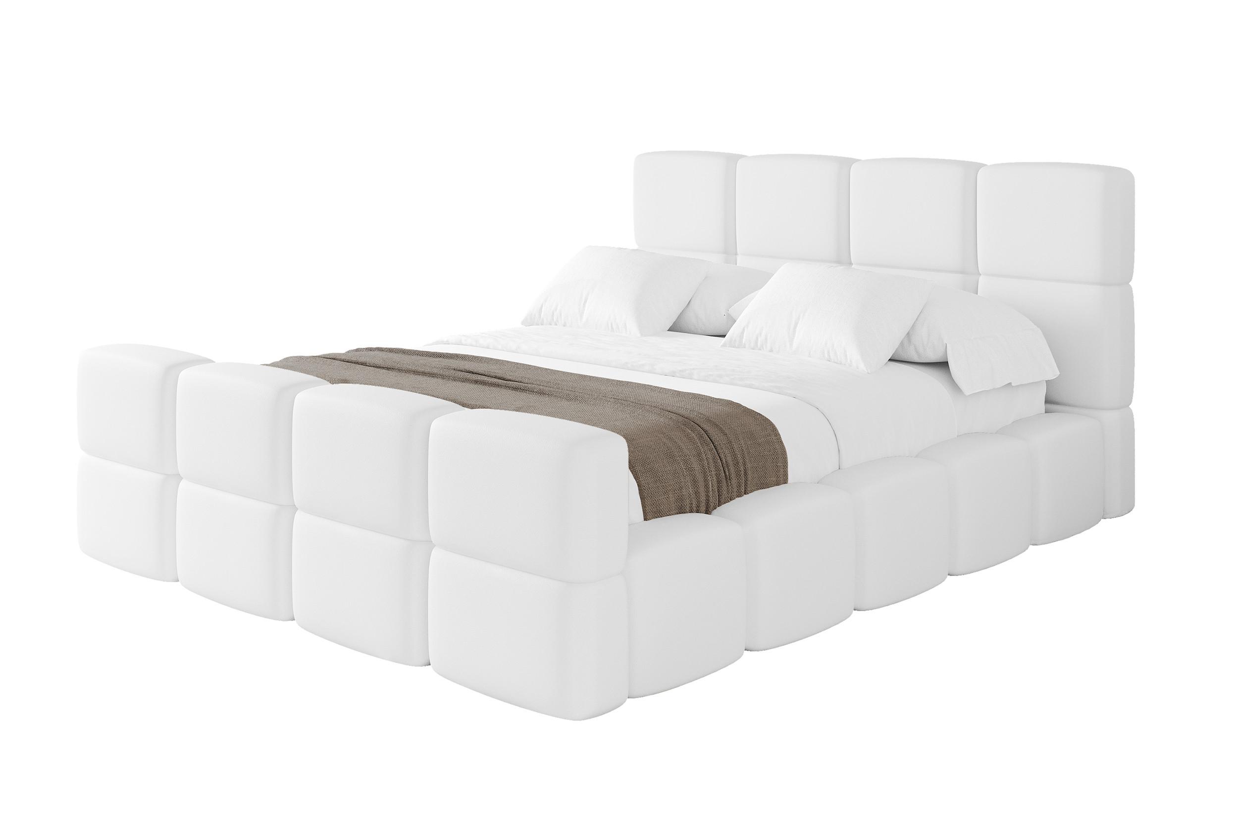 POLSTERBETT mit Bettkasten und Lattenrost, Bett mit Kopfteil, Boxbett ohne Matratze, Doppelbett mit Stauraum - NATA-Z 140x200 Weiß - Weiß, Holzwerkstoff/Textil (140/200cm) - ALTDECOR