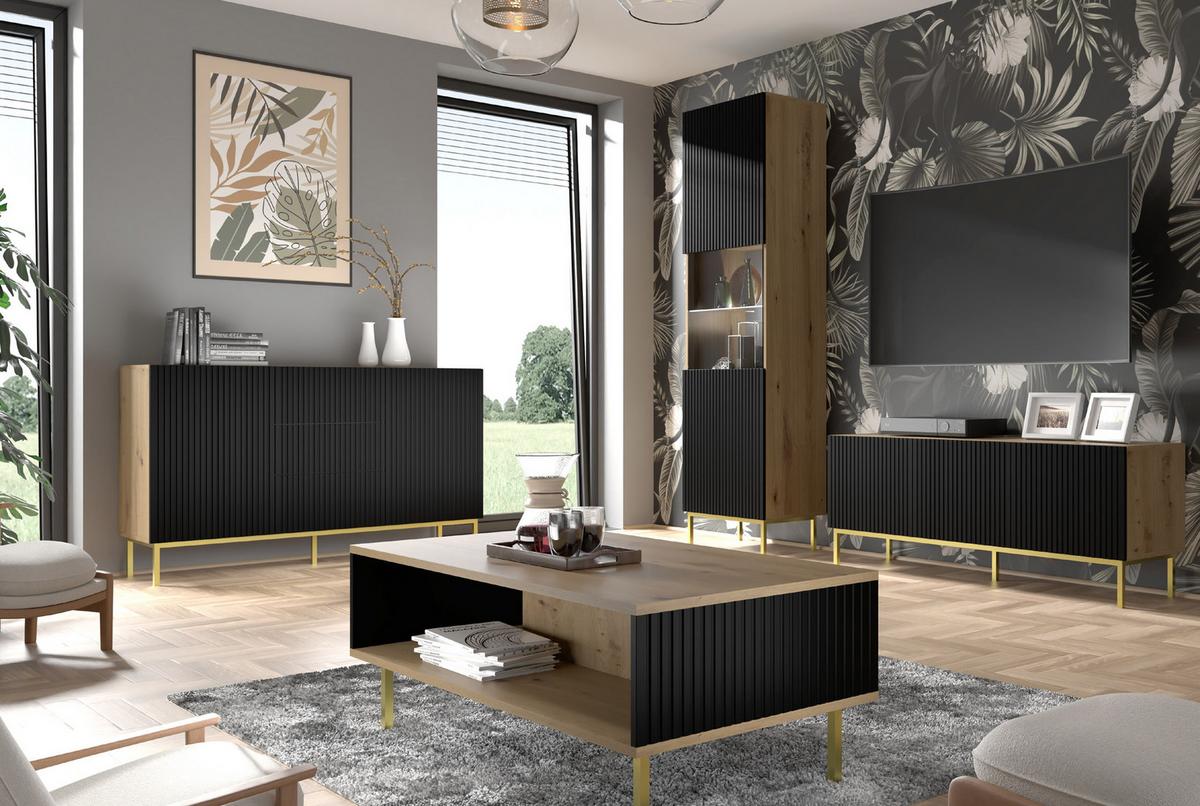 KOMMODE Artisan Eiche, Schwarz, Schwarz 200/87/42 - Schwarz, Holzwerkstoff (200/87/42cm) - RAUMHIRSCH FURNITURE