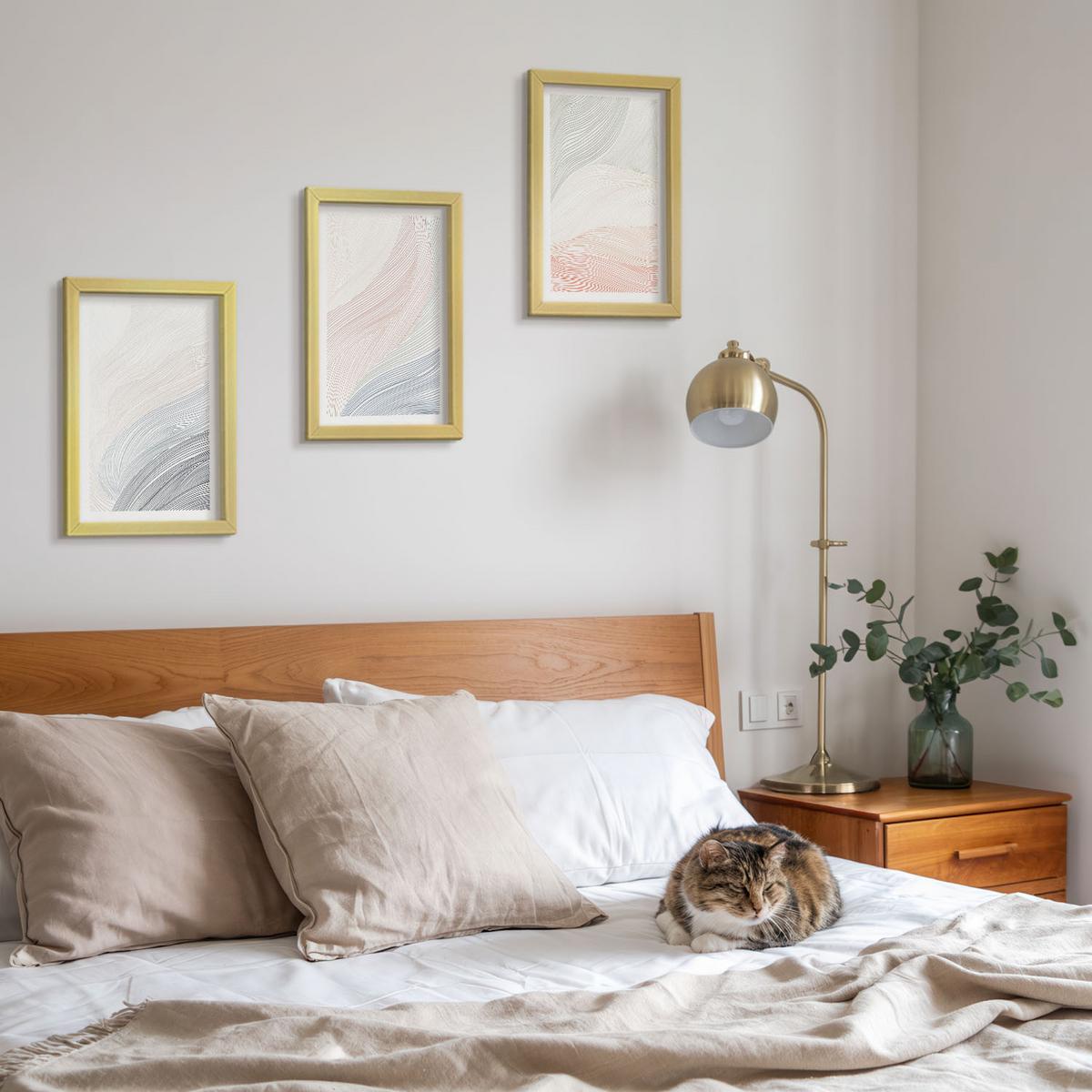 BILDER SET 3er Set - 20x30 cm Goldrahmen - Abstrakte Wellen, Karton, Pastell - Goldfarben, Kunststoff (20/30cm) - TULUP