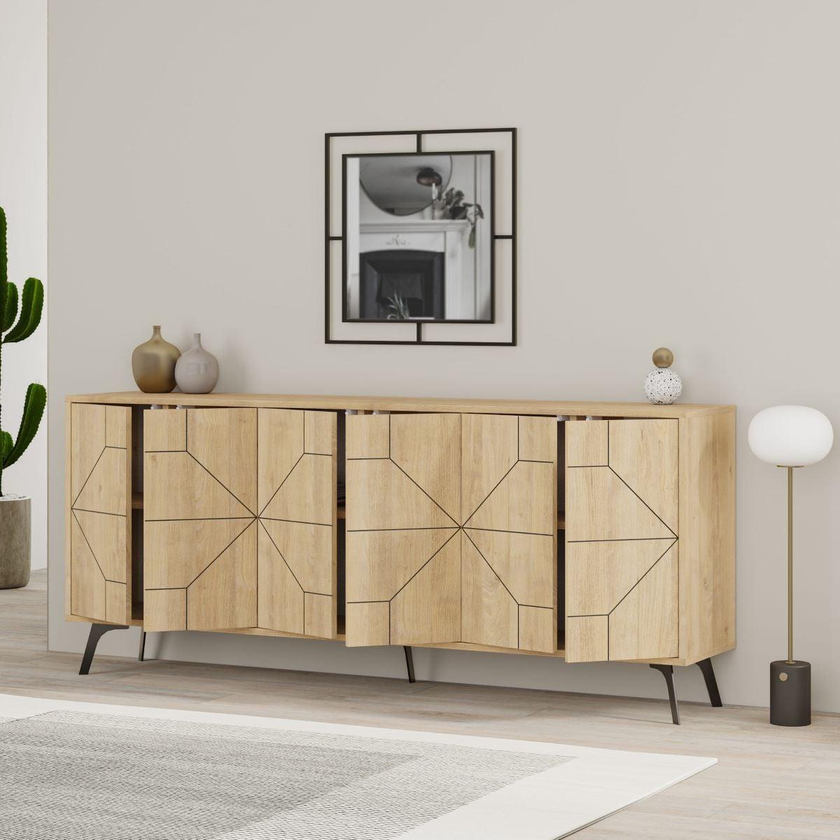 SIDEBOARD mit 6 dekorierten Türen L184 cm - Dune - Eichefarben, Holzwerkstoff (35/77.4/9cm) - Calicosy