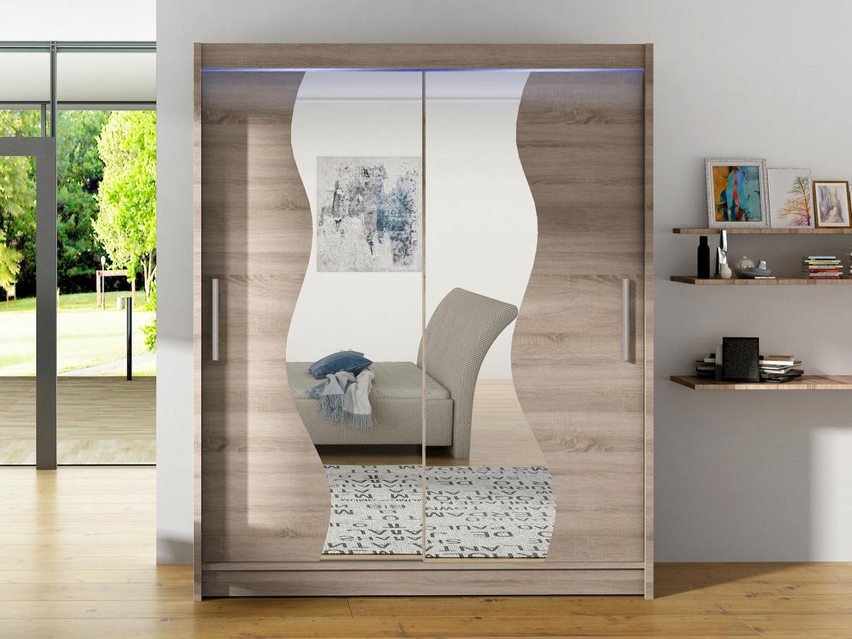 SCHWEBETÜRENSCHRANK Westa S, mit RGB LED Beleuchtung - Silberfarben/Trüffeleichefarben, Holzwerkstoff/Metall (150/200/58cm) - MIRJAN24