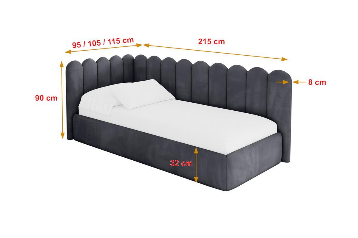 EINZELLBETT Jugendbett mit Bettkasten, Rechts - ARTY 80x200 Dunkelgrau - Titanfarben, Holzwerkstoff/Textil (80/200cm) - ALTDECOR