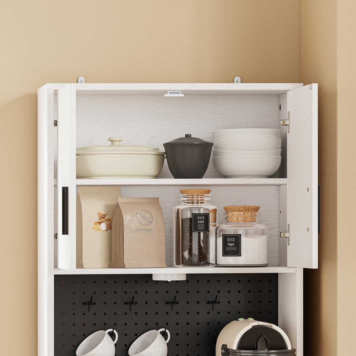 KÜCHENSCHRANK mit Gerätefach und Lochwand FSB98-E-WG - Ahornfarben/Schwarz, Holzwerkstoff/Fell (60/170/40cm) - SoBuy