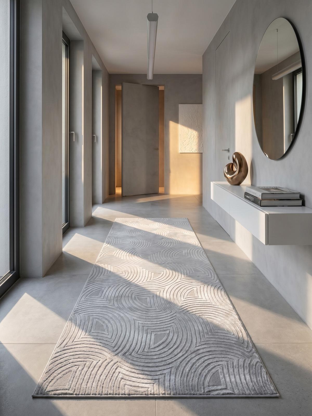 TEPPICH Kurzflor ILLER in Silber, mit 3D-Design, Florhöhe 12 mm, 80 x 250 cm - Silberfarben, Textil (80/250cm) - KADIMA DESIGN