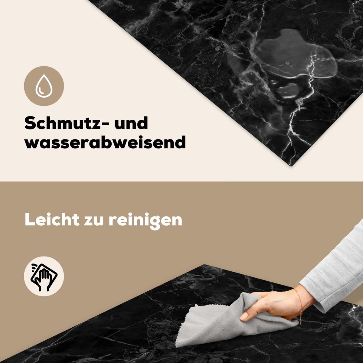 HERDABDECKPLATTE Marmor - Schwarz - Weiß - Textur - Marmoroptik Induktionsmatte 78x78 cm - Silberfarben, Kunststoff (78/78/0.2cm) - MuchoWow